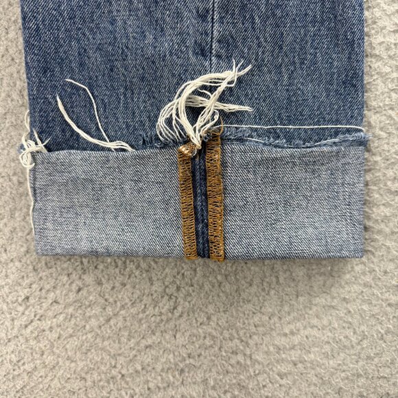 Levis 501 Jeans Mens 34x34 Pants Blue Stonewash Frayed Hem Button Straight Denim - Picture 6 of 12